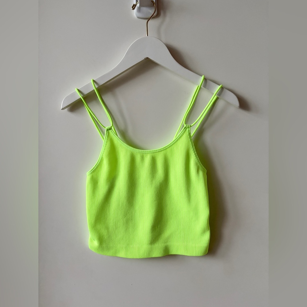 Brand New No Boundaries Neon Lime Double-Strap Ribbed Crop Cami